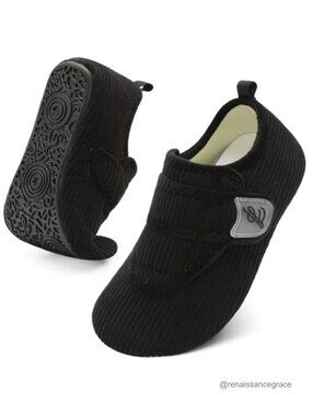 Women's Wide Barefoot Slippers Adjustable Slip On House Shoes Corduroy Lined